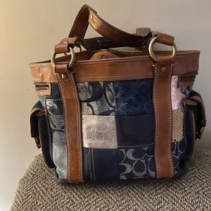 Coach medium denim and leather, patch tote.